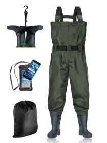 BELLE DURA Fishing Waders Chest Waterproof Light Weight Nylon Bootfoot Waders for Men Women with Boots - Army Green - Men 13 / Women 15