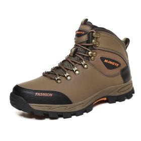 New Arrival Men Hiking Shoes Lace Up Men Sport Shoes Outdoor Jogging Trekking Sneakers Big Size 39-47 High Top Jogging Sneakers (Color: Brown, size: 44.0)
