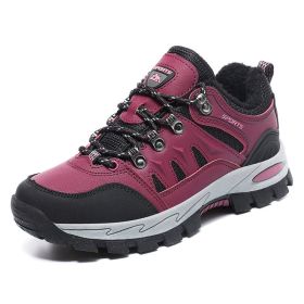 New Arrival Men Women Hiking Shoes Male Sport Outdoor Jogging Trekking Sneakers Big Size 48 Non-slip zapatos zapatillas hombre (Color: rose red fur, size: 45.0)