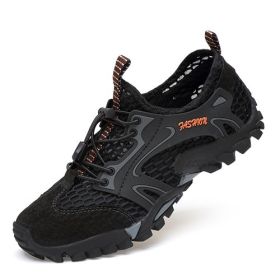 Summer Breathable Men Hiking Shoes Suede + Mesh Outdoor Men Sneakers Climbing Shoes Men Sport Shoes Quick-dry Water Shoes (Color: Black, size: 38.0)