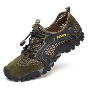 Summer Breathable Men Hiking Shoes Suede + Mesh Outdoor Men Sneakers Climbing Shoes Men Sport Shoes Quick-dry Water Shoes (Color: Army Green, size: 41.0)