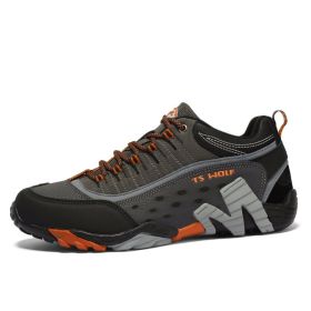 Outdoor Lover Trekking Shoes Men Waterproof Hiking Shoes Mountain Boots Genuine Leather Woodland Hunting Tactical Shoes (Color: Men-Dark gray-Orange, size: 40.0)